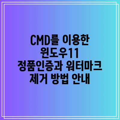 CMD를 이용한 윈도우11 정품인증과 워터마크 제거 방법 안내