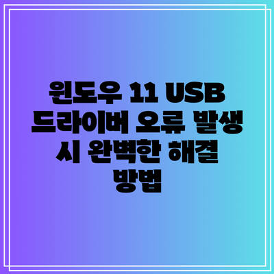윈도우 11 USB 드라이버 오류 발생 시 완벽한 해결 방법