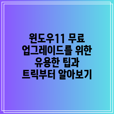 윈도우11 무료 업그레이드를 위한 유용한 팁과 트릭부터 알아보기