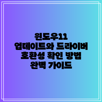 윈도우11 업데이트와 드라이버 호환성 확인 방법 완벽 가이드