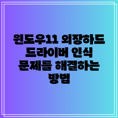 윈도우11 외장하드 드라이버 인식 문제를 해결하는 방법