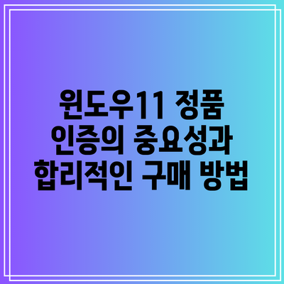윈도우11 정품 인증의 중요성과 합리적인 구매 방법