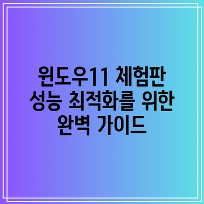 윈도우11 체험판 성능 최적화를 위한 완벽 가이드