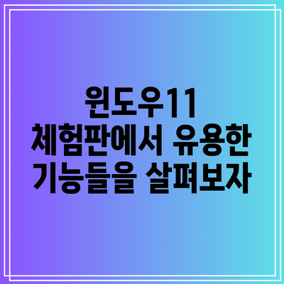 윈도우11 체험판에서 유용한 기능들을 살펴보자