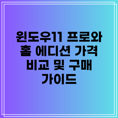 윈도우11 프로와 홈 에디션 가격 비교 및 구매 가이드